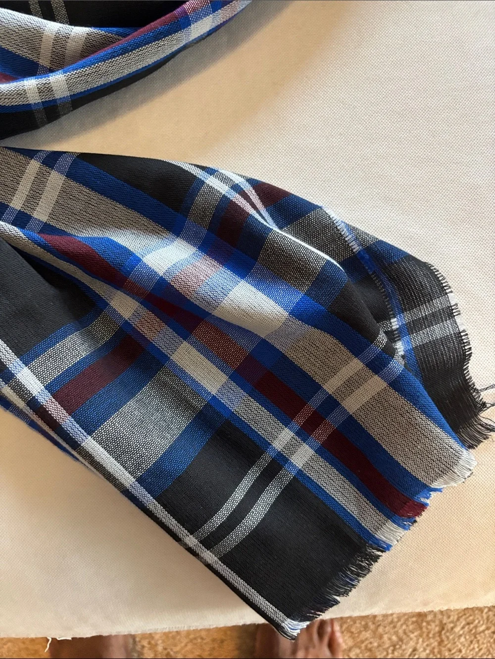 Men's Plaid Black, Blue & Gray Scarf
